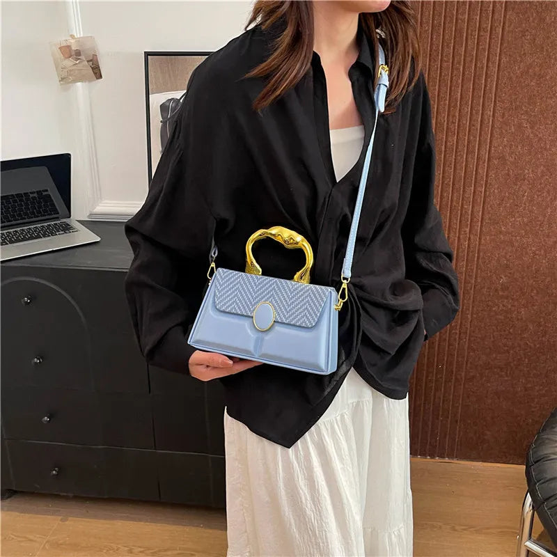 Women's Small Pu Leather Stripe Classic Style Square Magnetic Buckle Handbag Crossbody Bag