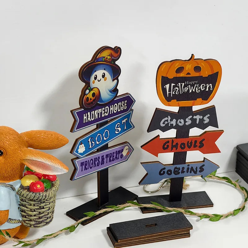 Wooden Halloween Decorations Ghost Festival Props Pumpkin Sprite Letter Wooden Ornaments Ghost Wooden Display Stand