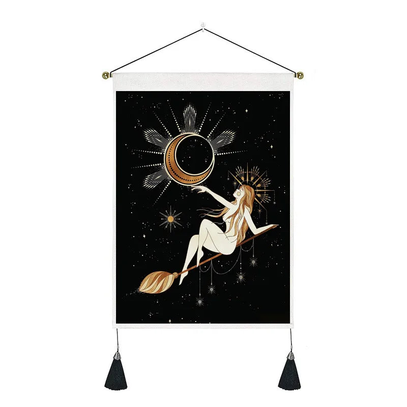 retro human starry sky moon polyester tapestry wall art