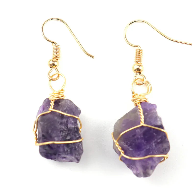 1 pair simple style irregular asymmetrical plating natural stone metal drop earrings