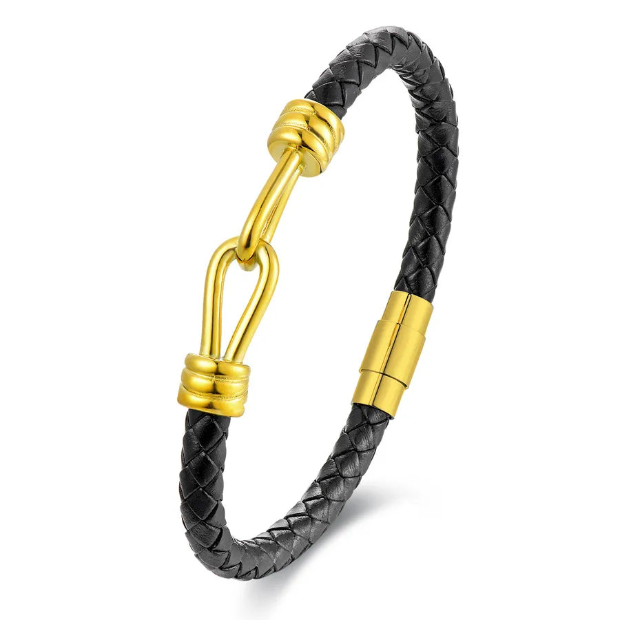 Basic Simple Style Classic Style Geometric 304 Stainless Steel Pu Leather Wholesale Bracelets