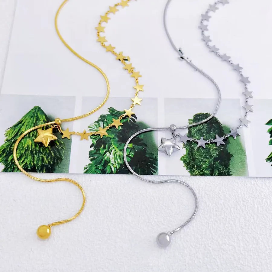 Wholesale Jewelry Cute Luxurious Romantic Star 304 Stainless Steel 18K Gold Plated Plating cable chain Twisted Rope Chain Pendant Necklace