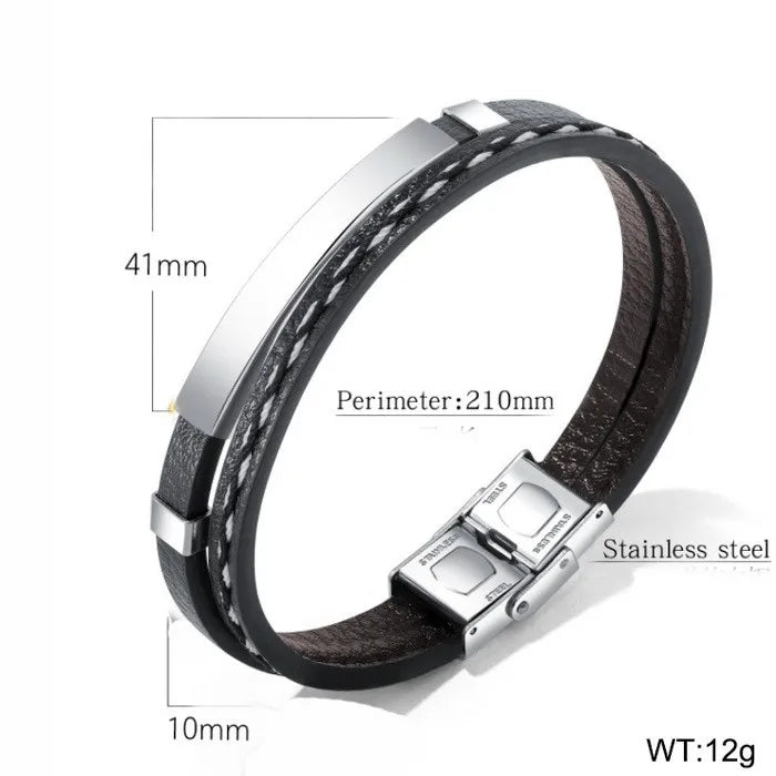Hip-Hop Punk Geometric Color Block Cowhide Titanium Steel Plating 18K Gold Plated Men's Bracelets