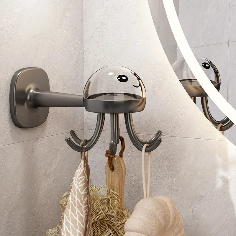 Small octopus kitchen rotating hook punch-free multifunctional wall storage rack adhesive strong nail-free spatula rack