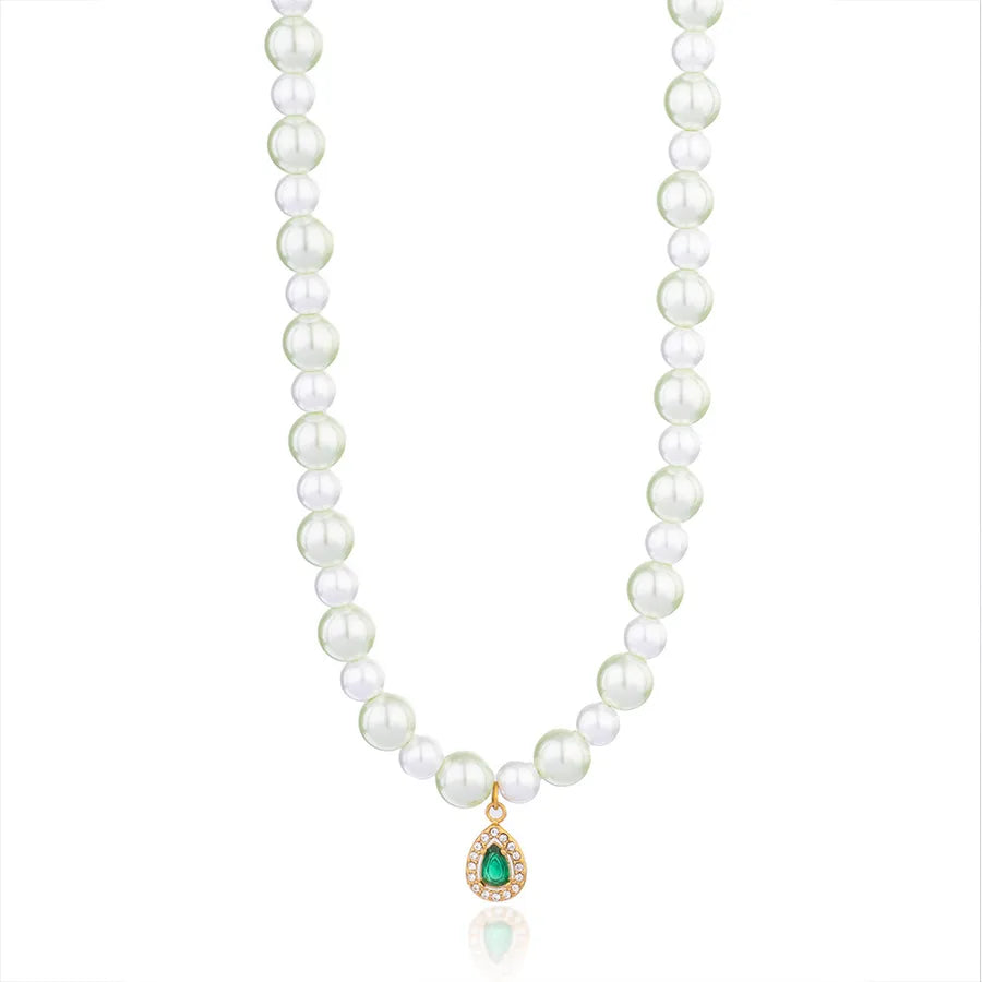 Vacation Classic Style Water Droplets Imitation Pearl Titanium Steel Beaded Chain Beaded Necklaces Wholesale