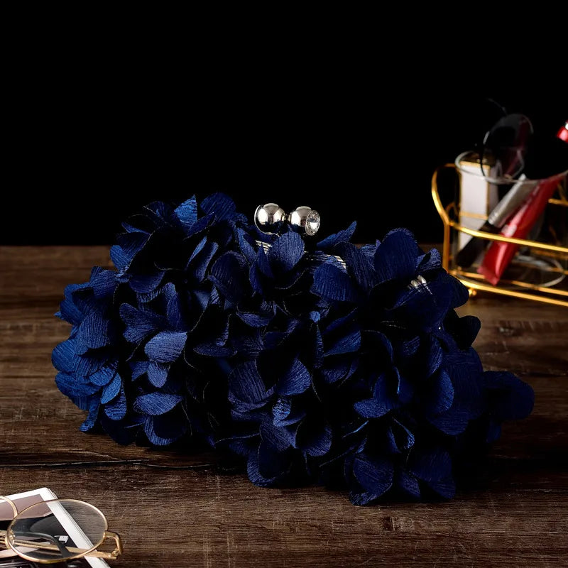 white purple dark blue polyester flower square evening bags