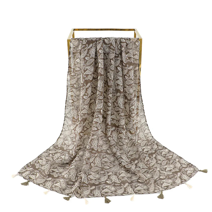 women's retro color block polyester printing scarf