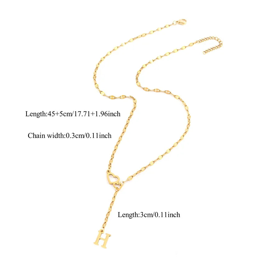 Wholesale Jewelry Simple Style Classic Style Double Heart Letter 201 Stainless Steel 304 Stainless Steel Lip Chain Pendant Necklace