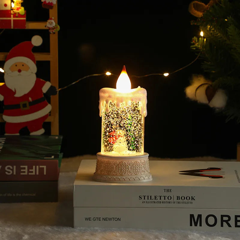 Christmas Decoration Santa Claus Plastic Figurine Water-Filled Night Lamp Decorative Crystal Light Christmas Party Gift