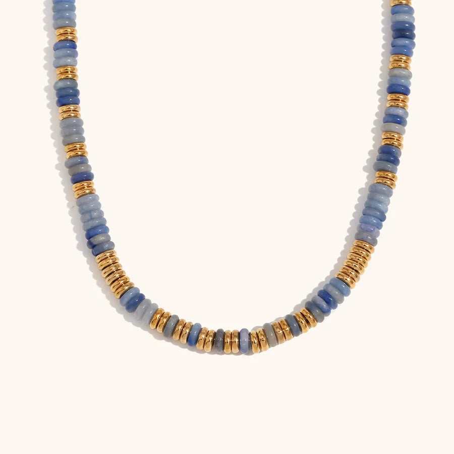Retro Ethnic Style Geometric Stainless Steel natural stone 18K Gold Plated Necklace In Bulk