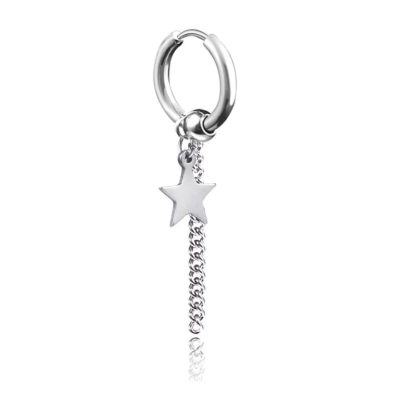punk titanium steel earrings men's long tassel chain earrings single