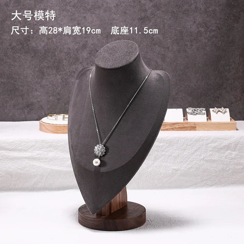 Walnut Wood Necklace Display Stand Portrait Neck Model Jewelry Stylist Showoff High-End Sensation Integrated Design Display Rack