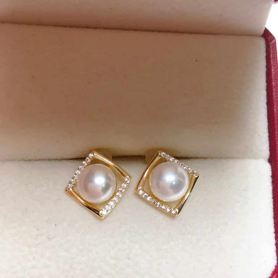 ins Net red freshwater pearl earrings female exquisite zircon temperament earrings 18K gold  New Natural