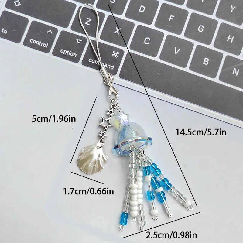 Resin Mermaid Shell Keychain Ocean Animal Mobile Phone Strap Bag Pendant Cute Tropical Style Four Seasons Universal Jewelry Accessory