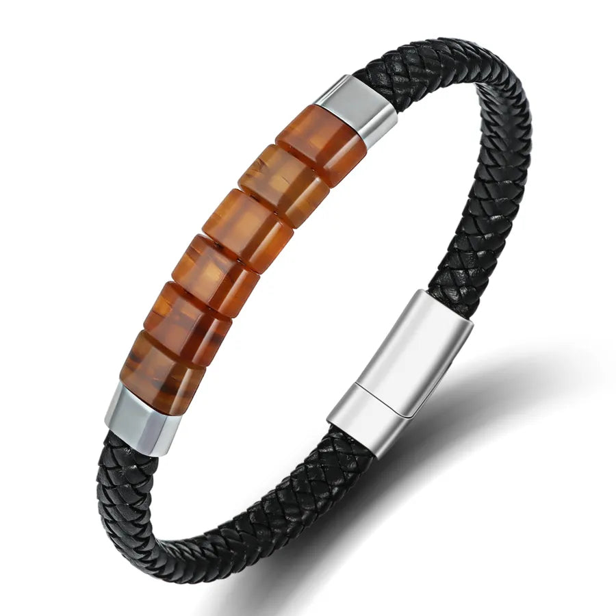 Business Vintage Style Simple Style Geometric 304 Stainless Steel Nylon Leather rope Rose Gold Plated Gold Plated Silver Plated Men's Bangle