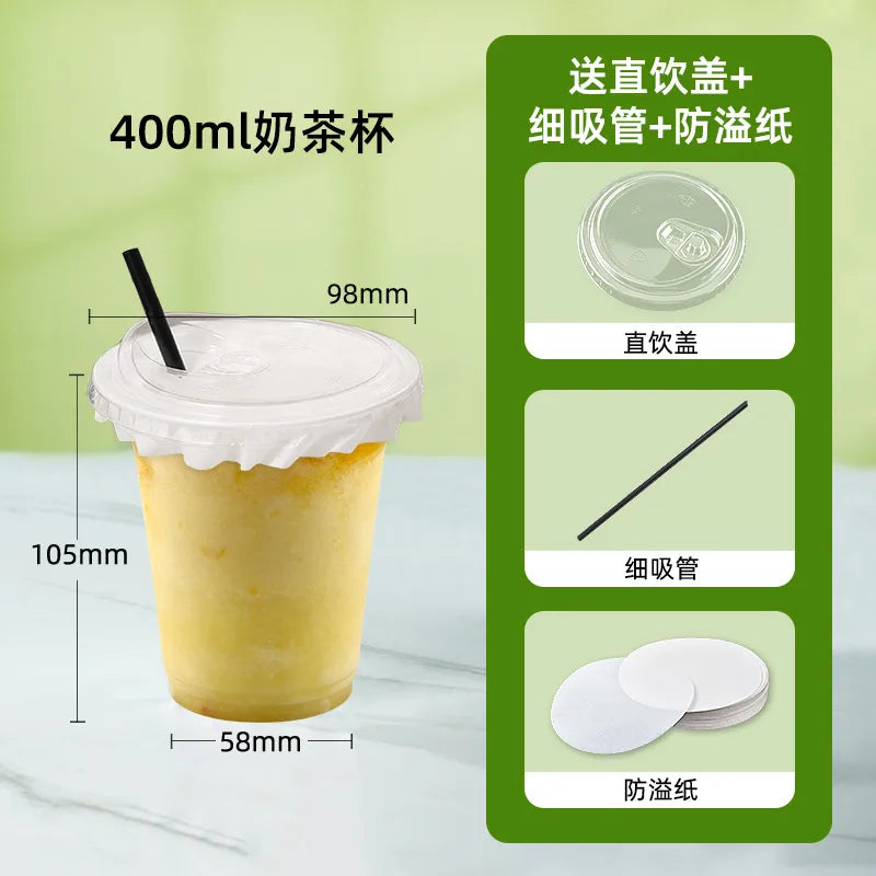 in stock wholesale disposable cup milk tea batch with lid thickened transparent plastic cup stall store packing cup
