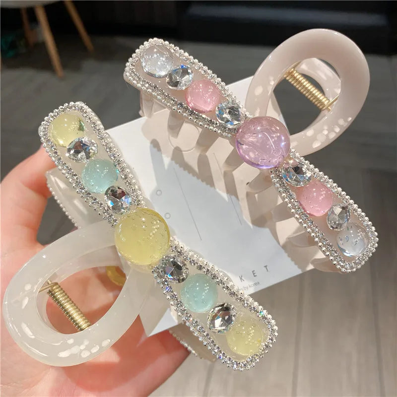 New Style Medium Size Water Diamond Jelly Color Hair Claw Women's Luxury Sensation Shark Fin Hair Clip Hair Accessories