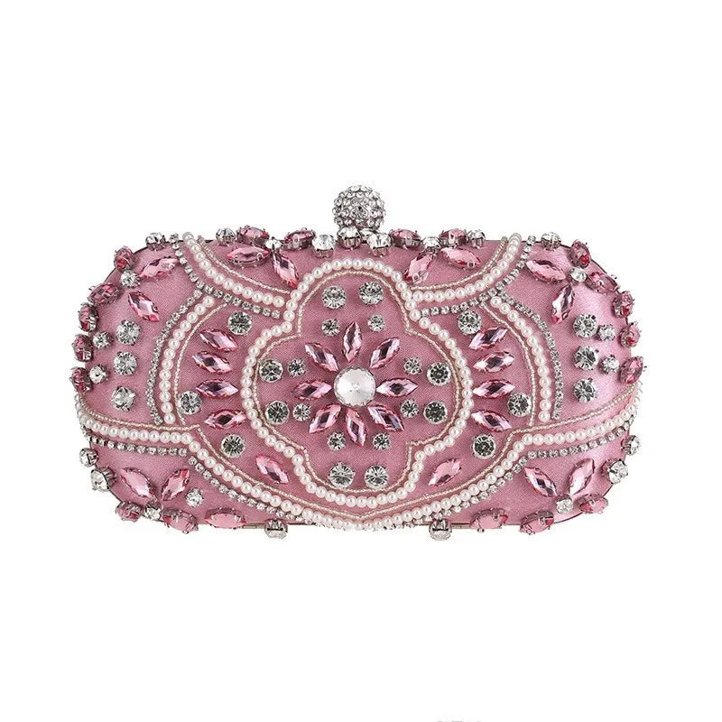 Pink Beige Polyester Geometric Square Evening Bags