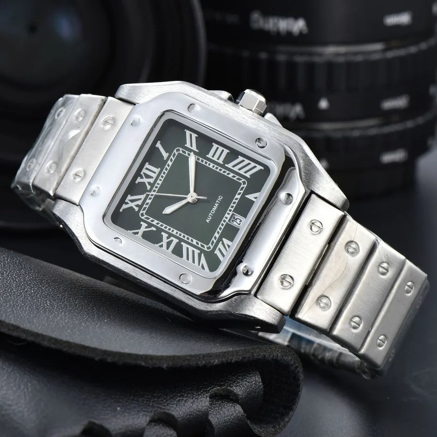 Business Color Block Solid Color Butterfly Double Snap Quartz Men's Watches