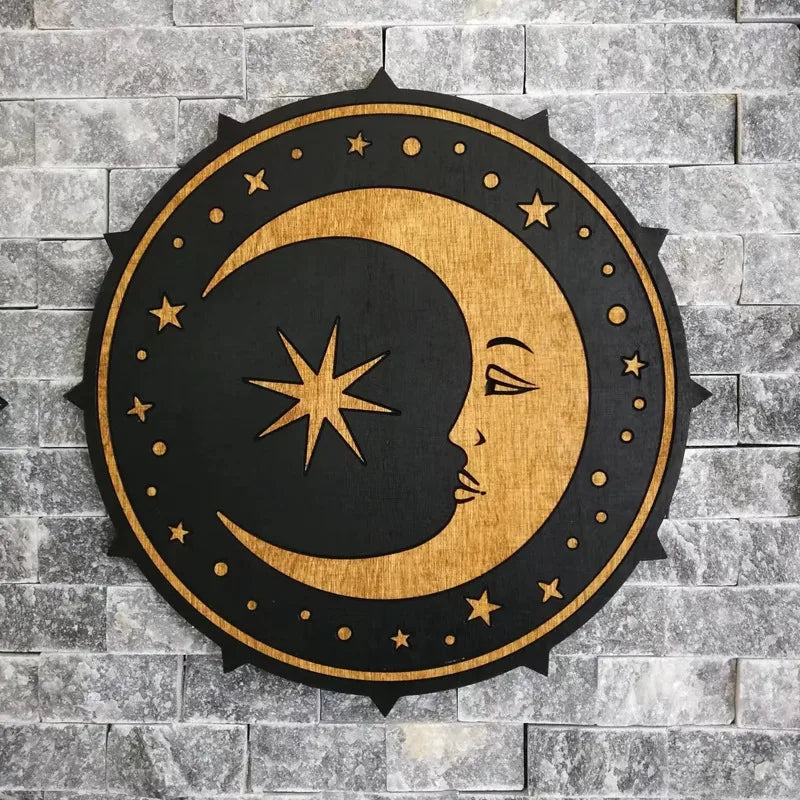 Retro Sun Moon Wood pendant Wall Art