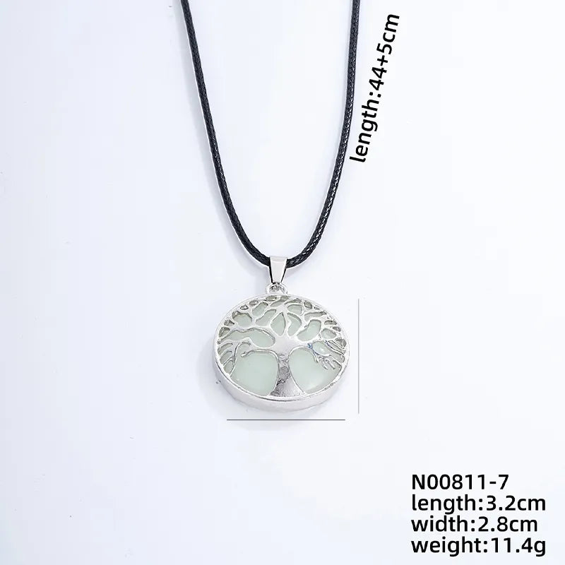 ig style simple style round tree stainless steel natural stone leather rope inlay natural stone pendant necklace