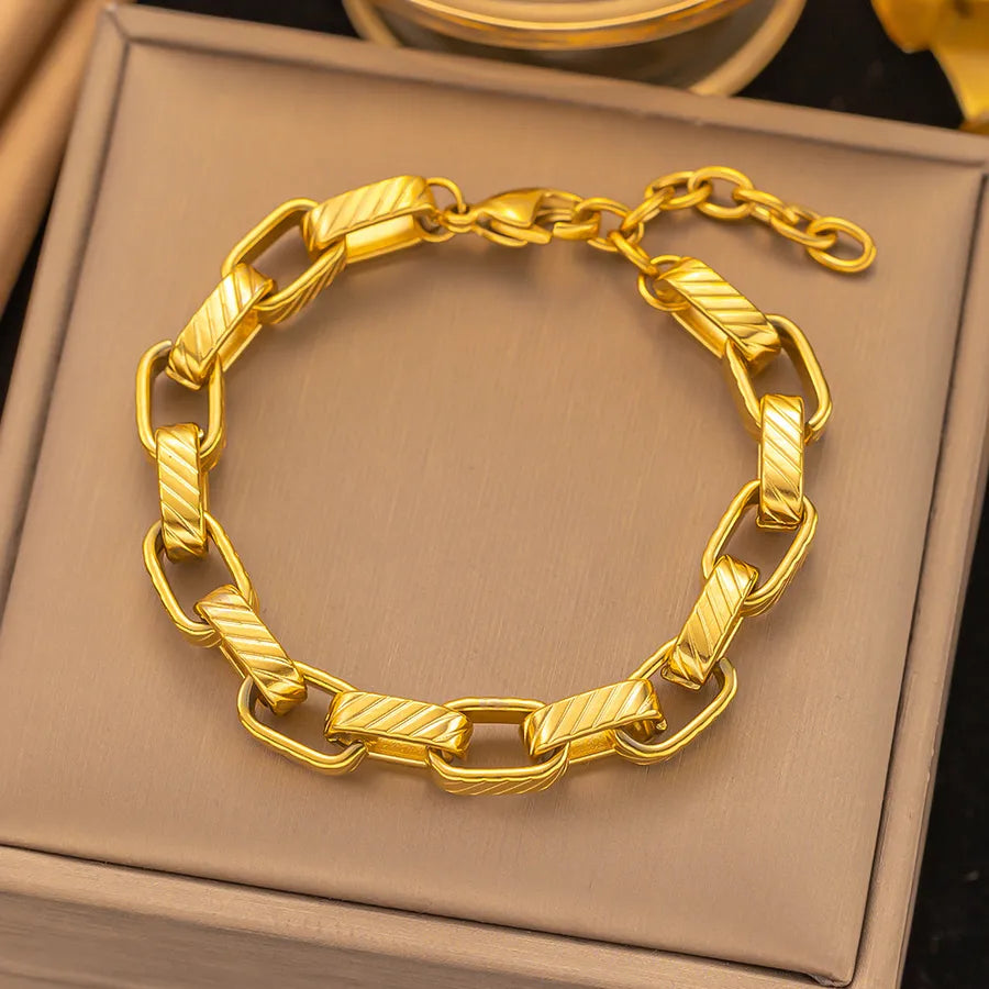 Elegant Simple Style Geometric 304 Stainless Steel Paperclip Chain cable chain Bracelets In Bulk