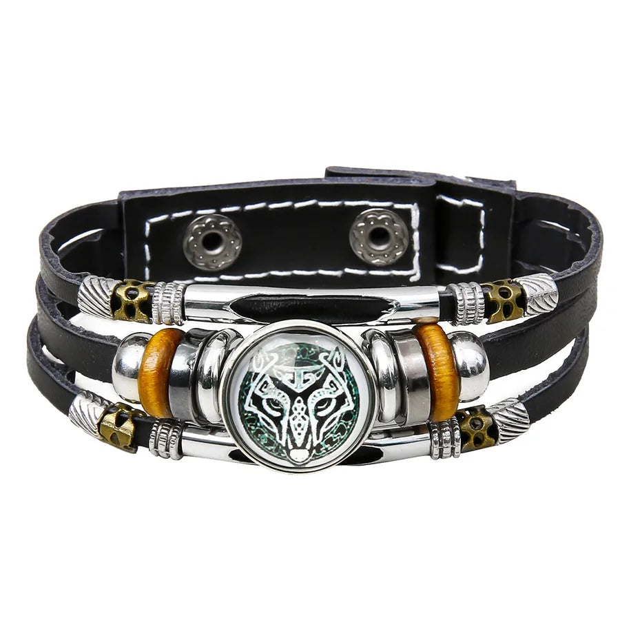 Hot Sale Viking Pirate Compass Pattern Leather Bracelet   Retro Multi-Layer Beaded Bracelet