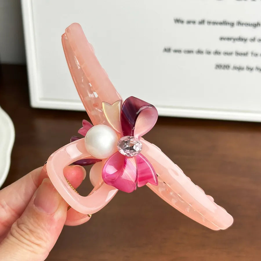 Large Versatile Acetate Butterfly Knot Hair Clip Diamond Shark Clamp Hair Accessories Elegant Simple Style Women's Hairpin