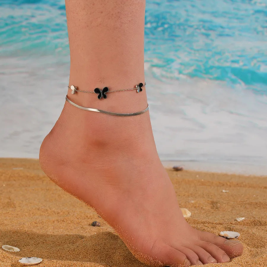 Wholesale Jewelry Elegant Romantic Butterfly 304 Stainless Steel 18K Gold Plated Plating Anklet