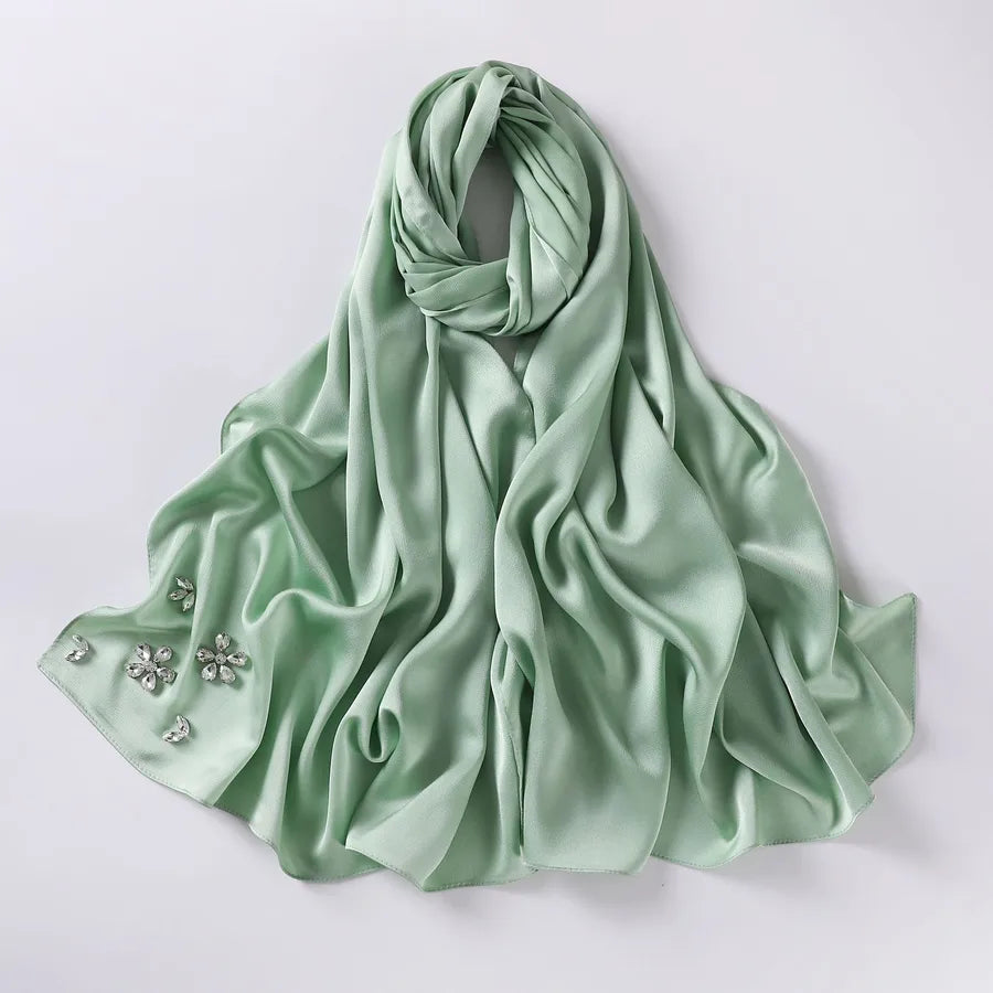 women's simple style solid color flower chiffon diamond kerchief