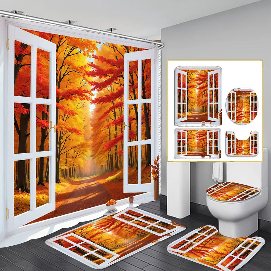 Pastoral Peacock Butterfly Snowflake Polyester Floor Mat Shower Curtain Window Accessories