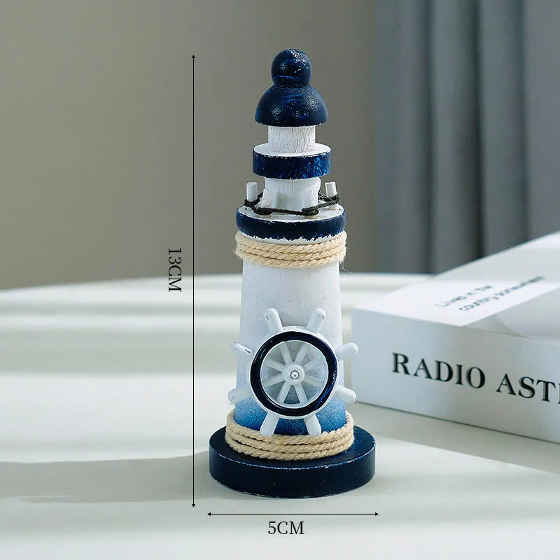 Mediterranean Style Wooden Stamper Ocean 13cm Small Lighthouse Decoration Creative Gift Shooting Props