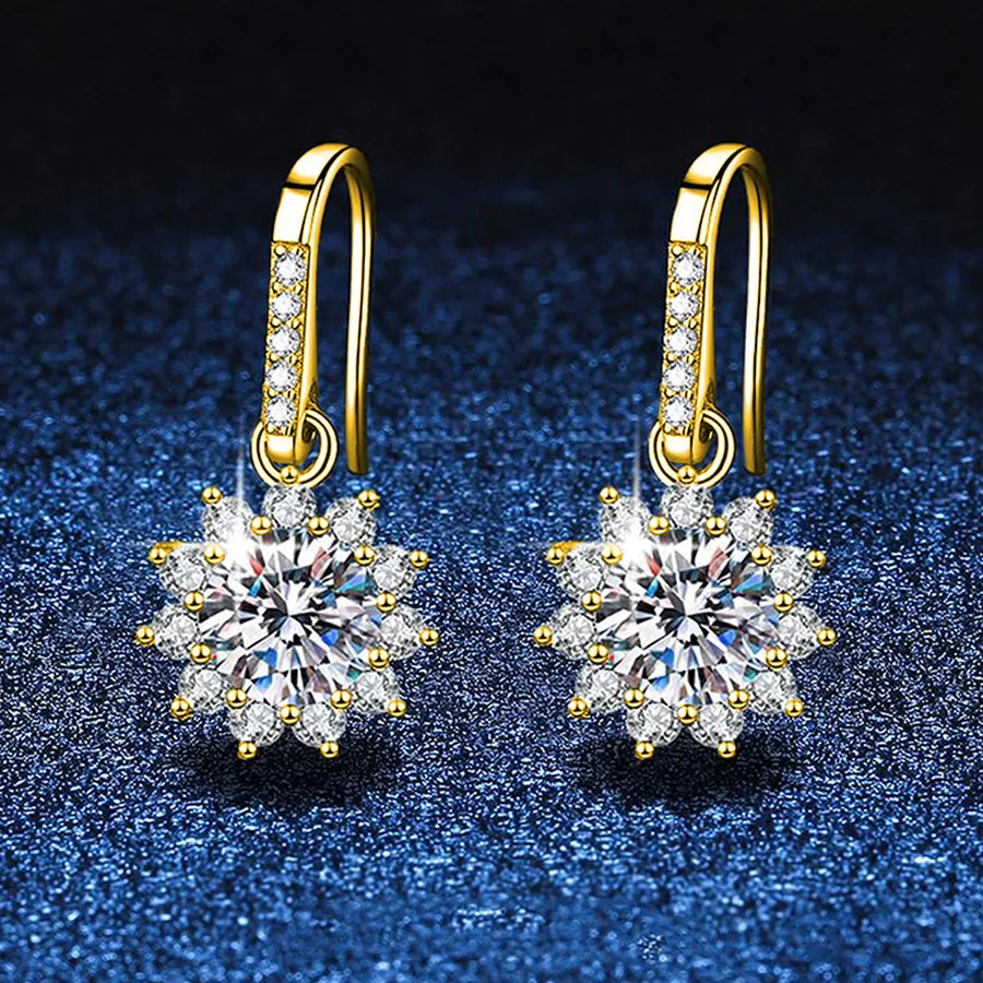 1.0ct Moissanite 925 Sterling Silver Drop Earrings Earrings GRA Certificate Round Brilliant Cut Geometric 18K Gold Plated Drop Earrings Earrings