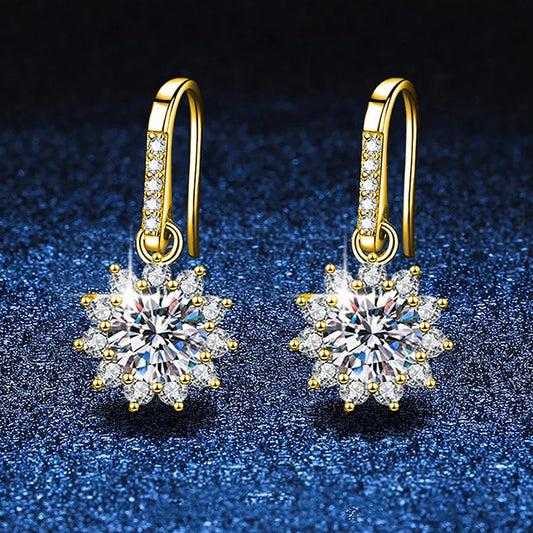 1.0ct Moissanite 925 Sterling Silver Drop Earrings Earrings GRA Certificate Round Brilliant Cut Geometric 18K Gold Plated Drop Earrings Earrings
