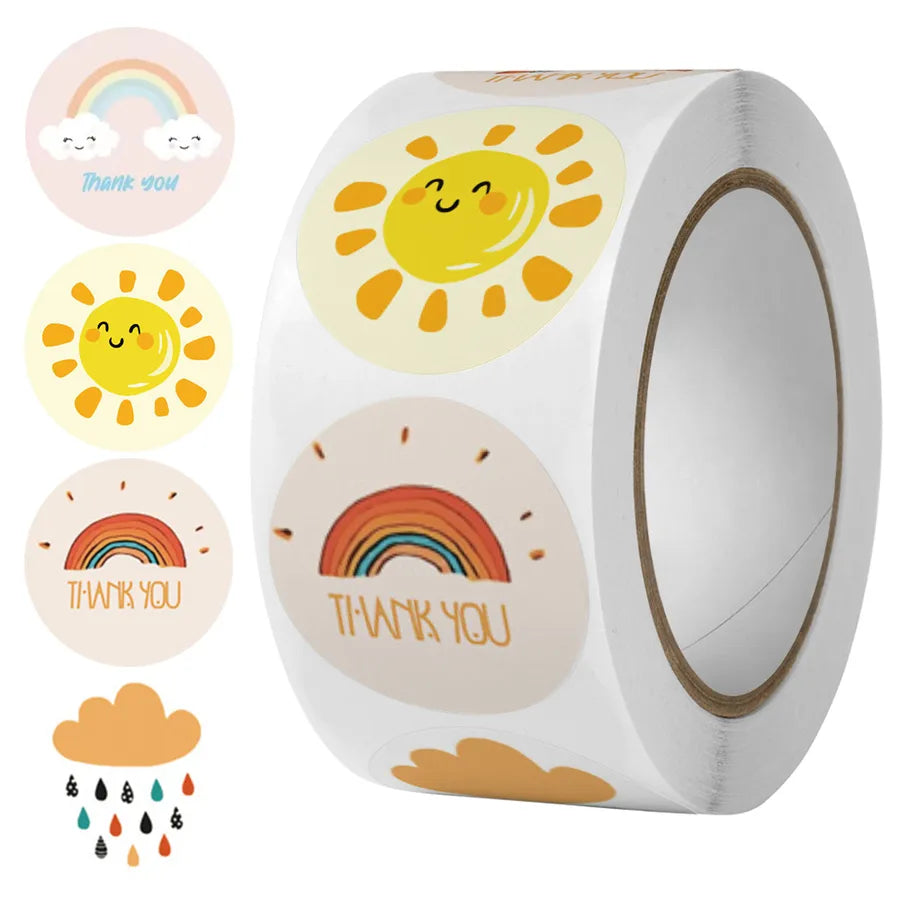 cartoon hand-painted weather thank you stickers children cute handmade decorative sticker birthday gift sealing paste