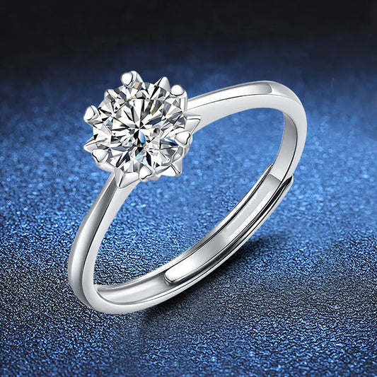 1.0ct Moissanite 925 Sterling Silver Rings GRA Certificate Round Brilliant Cut Geometric White Gold Plated Rings