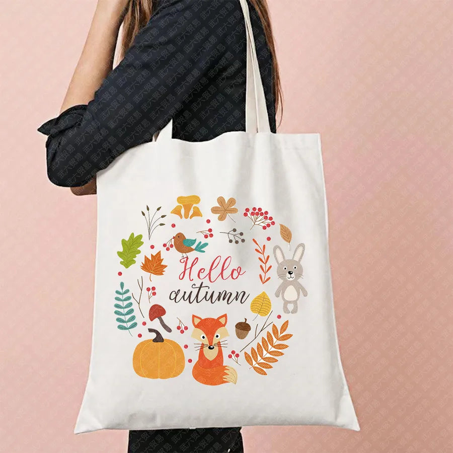Halloween Witch Pattern Canvas Tote Bag Reusable Shopping Bag For Commuting Traveling Women Large Square Fashionable Bag