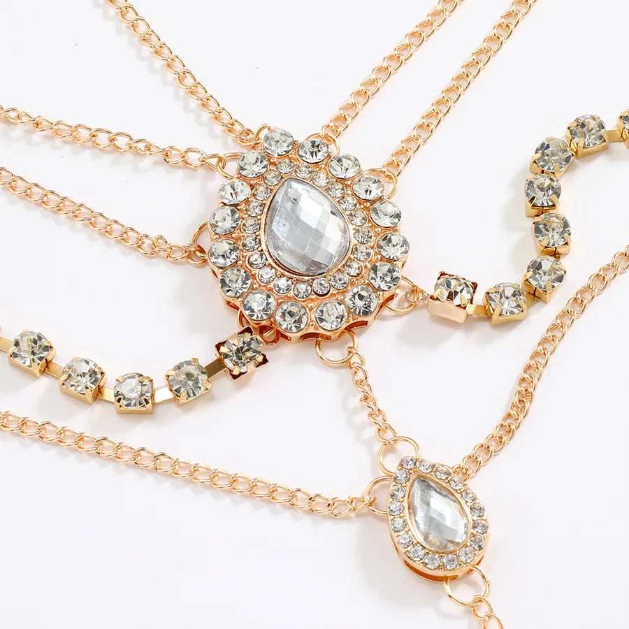 Fashionable Bohemian Gold Crystal Waterdrop Tassel Hair Accessory Headband Alloy Geometric Pattern Women's Headwear