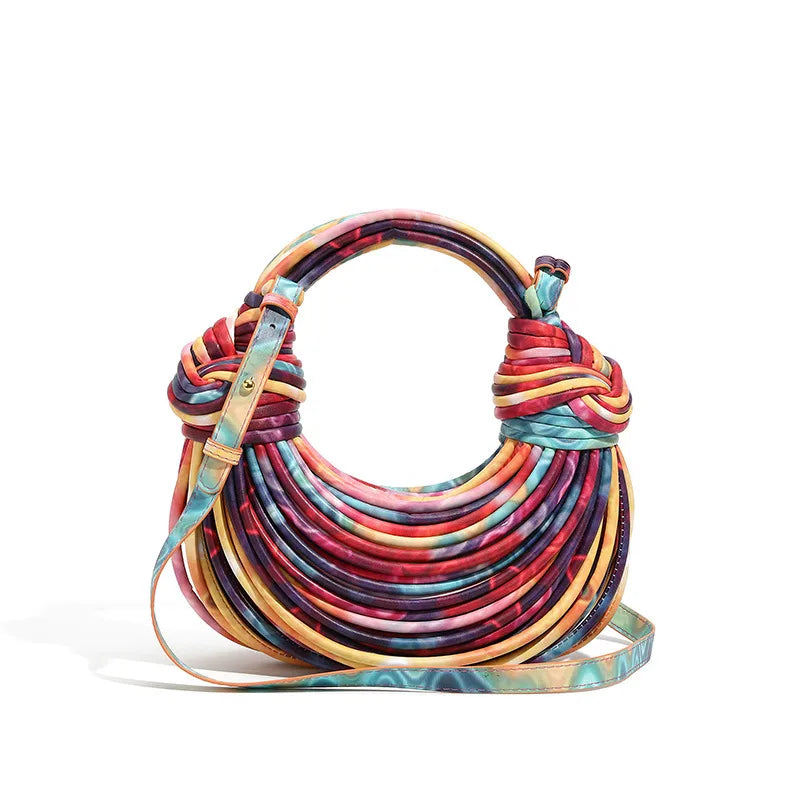 Women's Pu Leather Rainbow Elegant Streetwear Weave Dumpling Shape Zipper Straw Bag