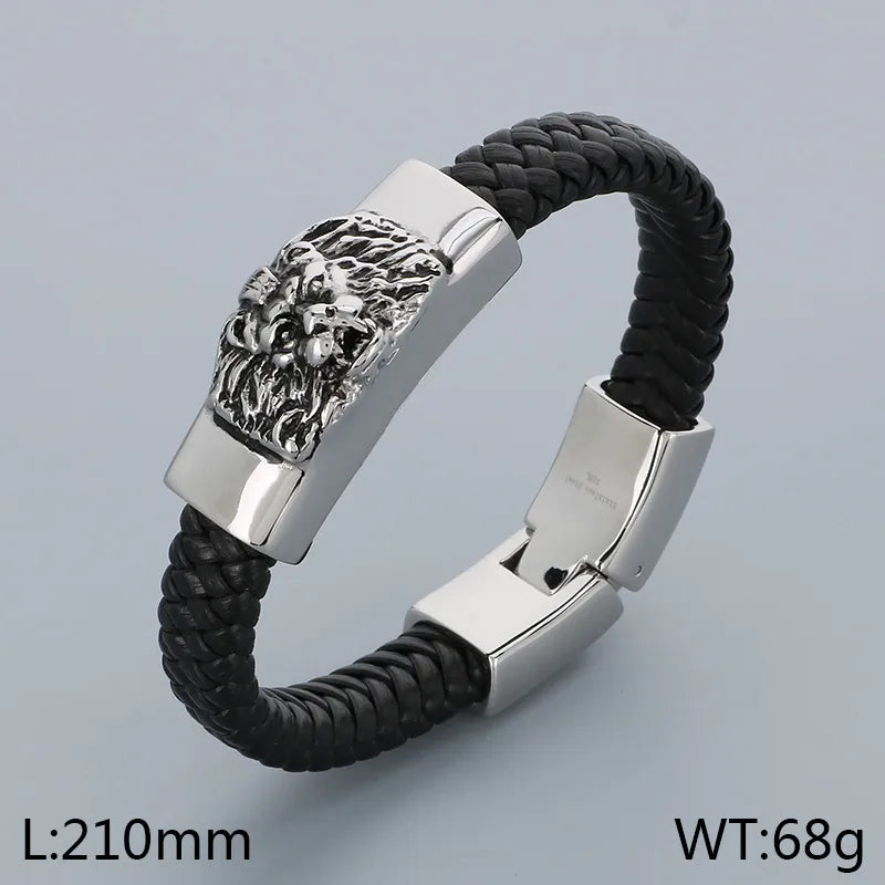 Hip-Hop Retro Color Block 304 Stainless Steel Leather Plating 18K Gold Plated Men's Bangle