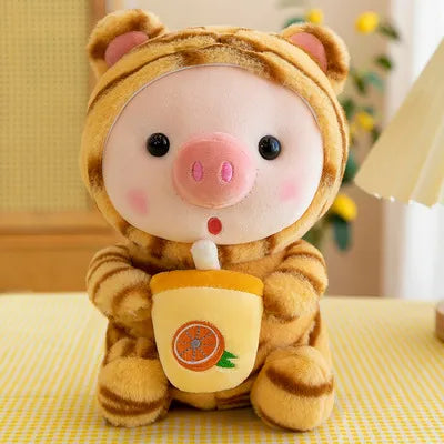 Cute holding bottle pig doll plush toy little Tiger Rag doll Christmas doll grasping machine wholesale
