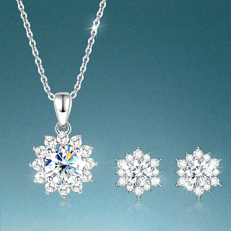 Moissanite Earrings Necklace White Gold Plated Earrings Necklace