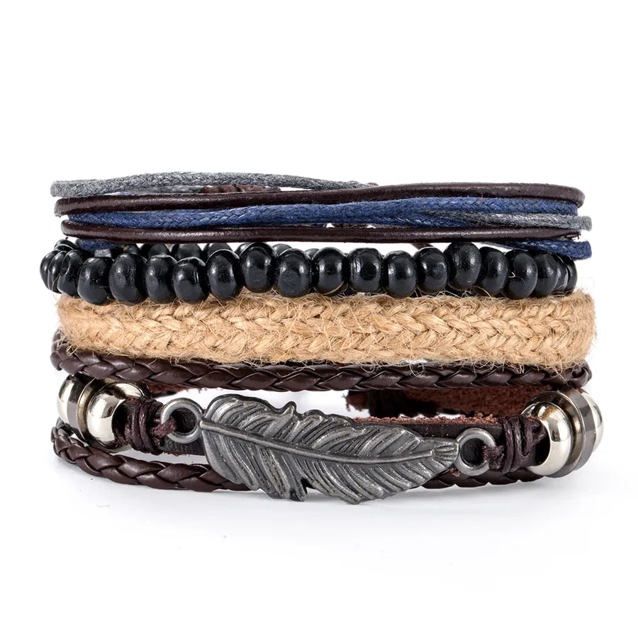 retro geometric pu leather knitting unisex bracelets