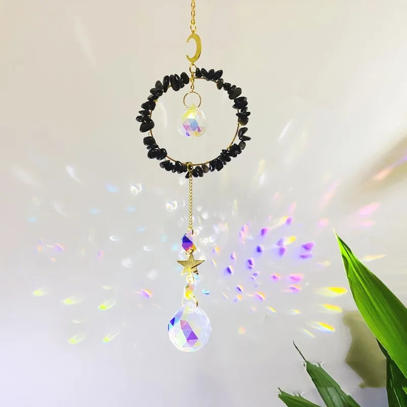 Romantic Circle Star K9 Crystal Natural Crystal Metal Dreamcatcher Wall Art