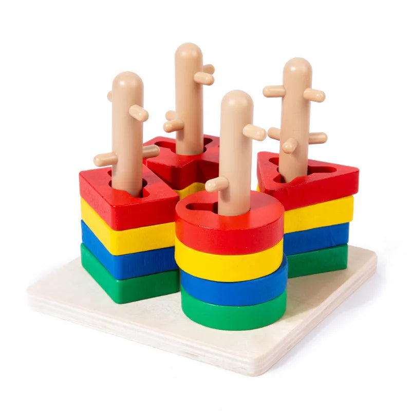 Children's eight-tone harp threading clock rainbow tower four sets of column shape plate twist insect baby educational toys wholesale