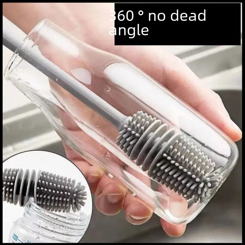 Silicone Long Handle Cup Brush Thermos Cup Cleaning Brush Long Handle Glass Cup Brush Milk Bottle No Dead Angle Kitchen Cleaning Brush