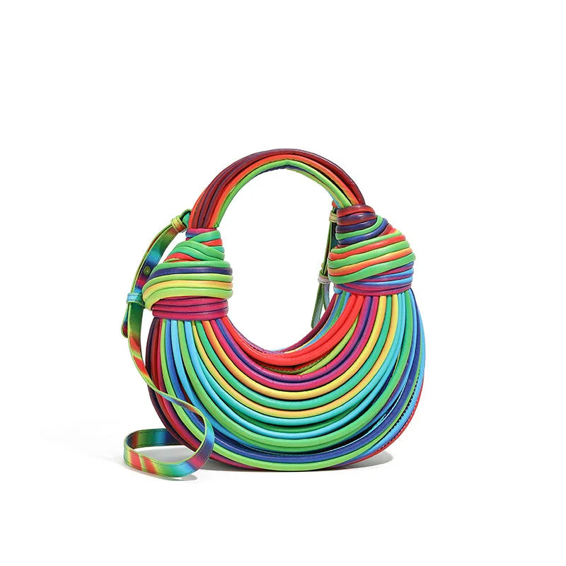 Women's Pu Leather Rainbow Elegant Streetwear Weave Dumpling Shape Zipper Straw Bag