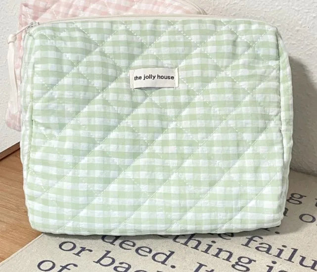 elegant plaid cotton square makeup bags