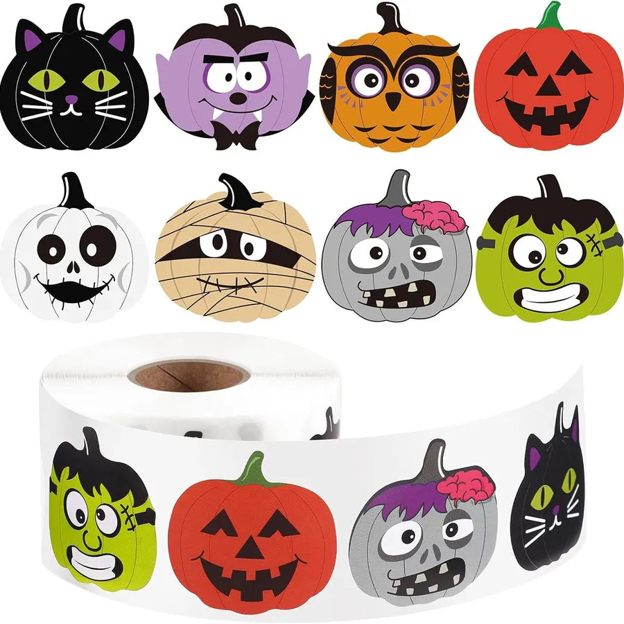 500 Pieces Halloween Festival Celebration Adhesive Labels Sealing Stickers Non-drying Paper Tags Roll Copperplate Paper