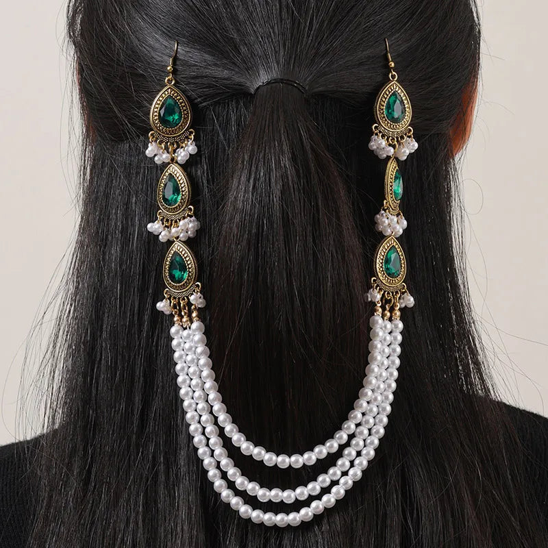 Vintage Style Women's Water Droplets Imitation Pearl Alloy hair chain